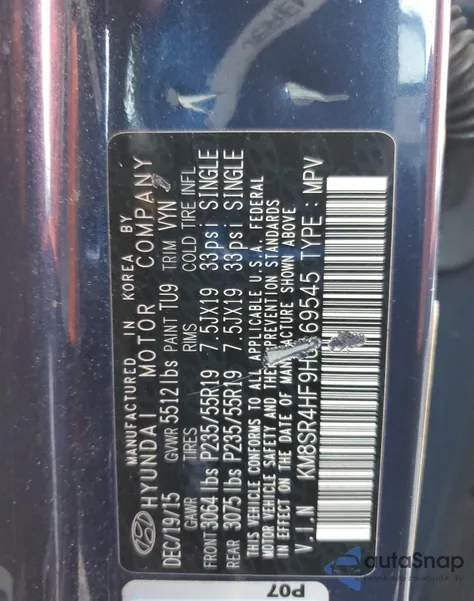 2017 Hyundai Santa Fe Se Ultimate из США, поврежденный, VIN KM8SR4HF9HU169545